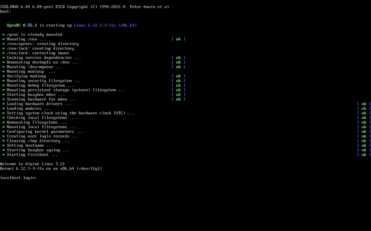 Alpine running in VM